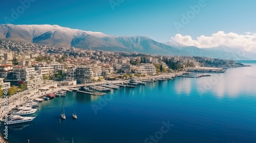 Perfect spring cityscape of Saranda port. Picturesque Ioninian seascape. Bright morning scene of Albania, Europe. Traveling © Damerfie
