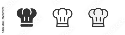 Chef hat icon isolated. Cooking symbol. Food, restaurant, cafe, uniform, bakery, menu, chef. Outline, flat and colored style. Flat design. Vector illustration.