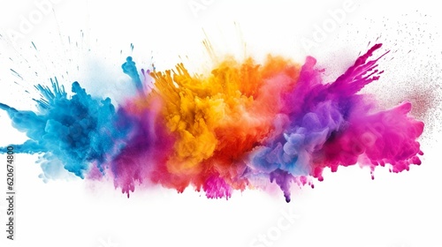 Abstract multicolored powder explosion on white background.Colorful dust explode. Painted Holi powder festival. © Damerfie