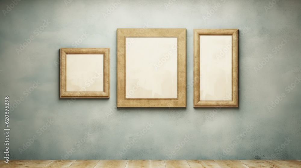 Three mock up posters frame on wall in modern interior background, living room. Books vase lamp on cabinet. Scandinavian style. 3D Three mock up posters frame on wall in modern interior background, living room. Books vase lamp on cabinet. Scandinavian style. 3D
