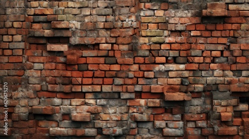 brick wall of red color, wide panorama of masonry old wall
