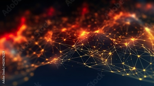 Background big data visualization futuristic technology. Abstract Music background. Beautiful motion waving dots texture with glowing defocused particles. The glow of a fractal element in colors