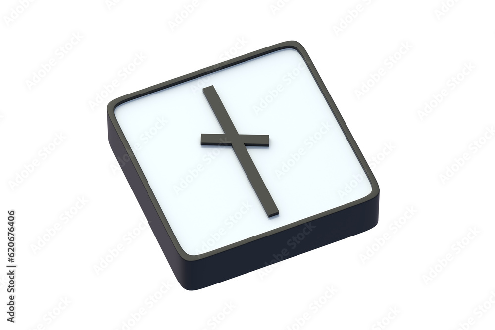 Naudiz rune on button isolated on white background. Ancient german alphabet. Mystical symbol. Scandinavian futhark. Occult sign. Old norse letter. 3d render