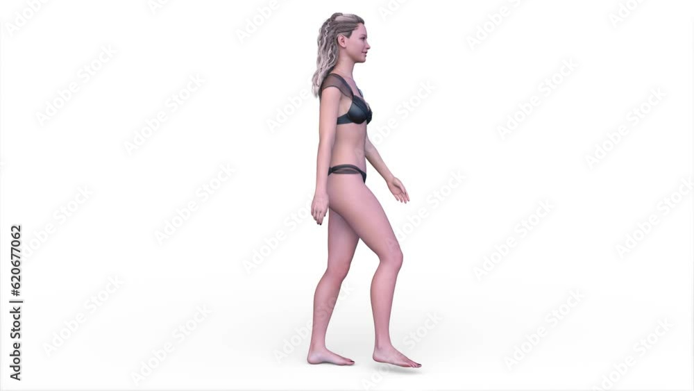 歩くビキニ姿の女性