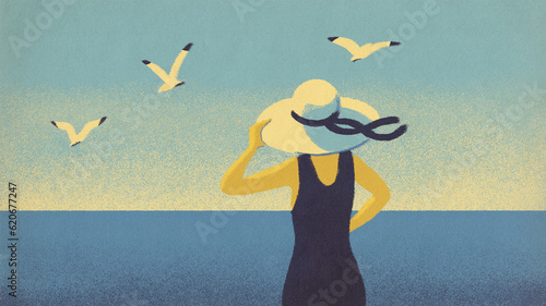 Successful Woman Looking At The Sea Illustration photo