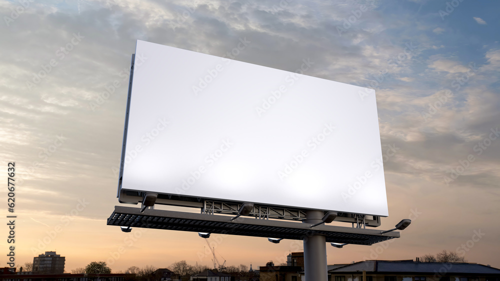 A mock-up of a outdoor billboard against the evening sky A mock-up of a outdoor billboard against the evening sky