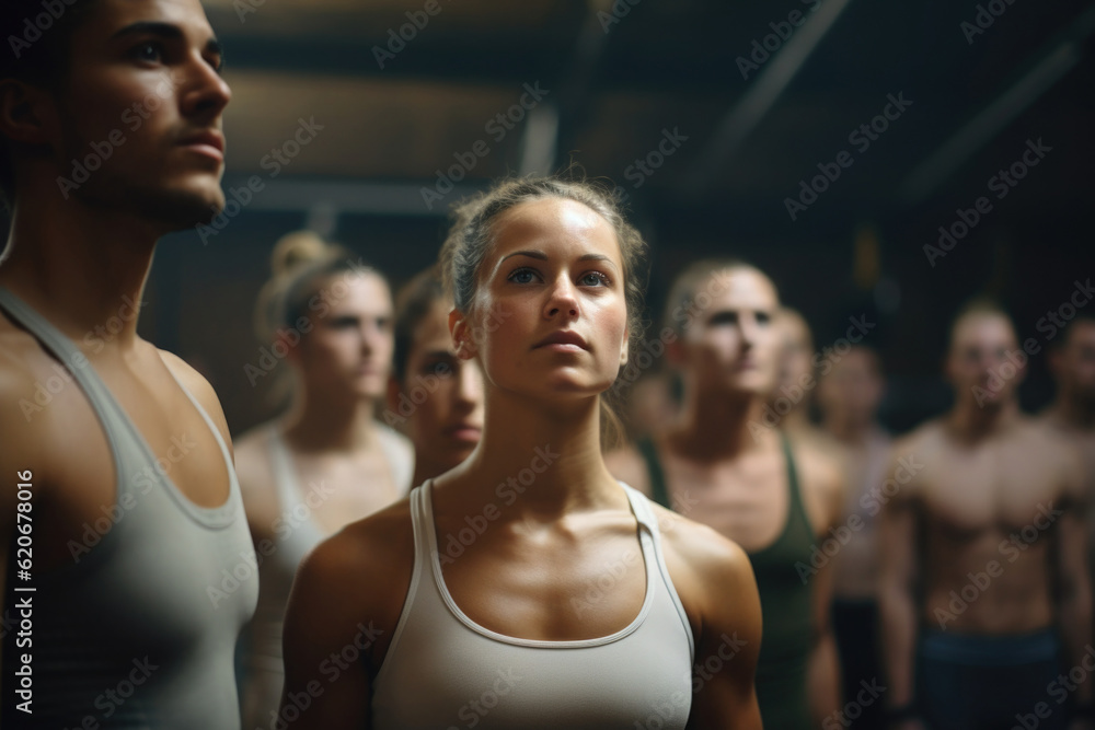 Attractive woman standing in gym. Sport exercises and fitness. Healthy lifestyle. Created with Generative AI