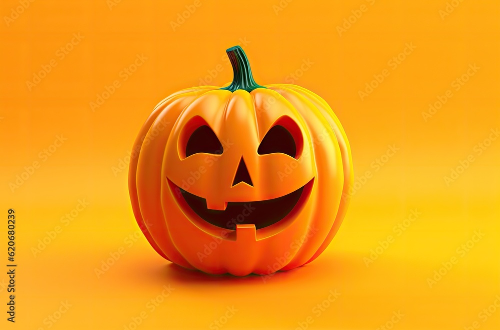 Halloween pumpkin isolated on orange background. 3d render illustration. Halloween pumpkin isolated on orange background. 3d render illustration.
