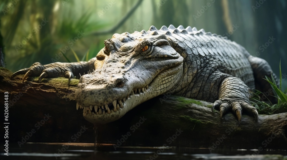 Obraz premium portrait of a scary crocodile AI generated