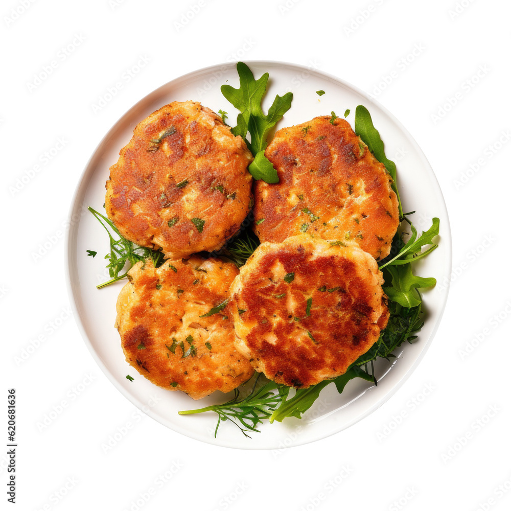 Plate of Salmon Cakes Isolated on a Transparent Background Plate of Salmon Cakes Isolated on a Transparent Background