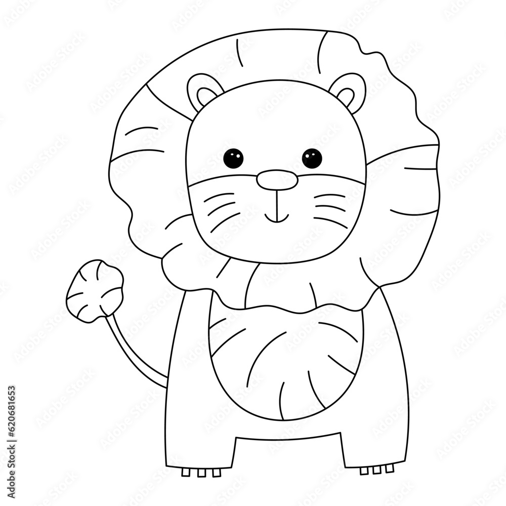 Naklejka premium colored lion vector drawing contour coloring book 