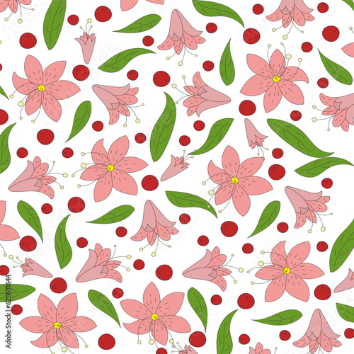 Wallpaper Mural flowers Lilies background berries sheets Torontodigital.ca