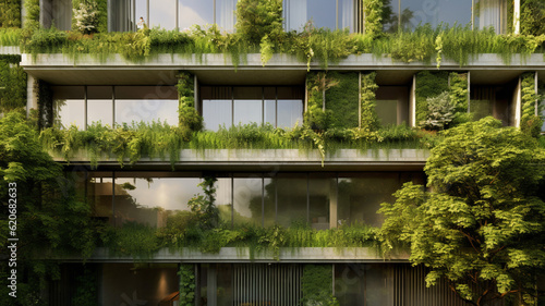Eco friendly building with vertical garden. Go green concept created with generative ai tools