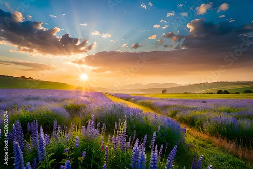lavender field in sunset
