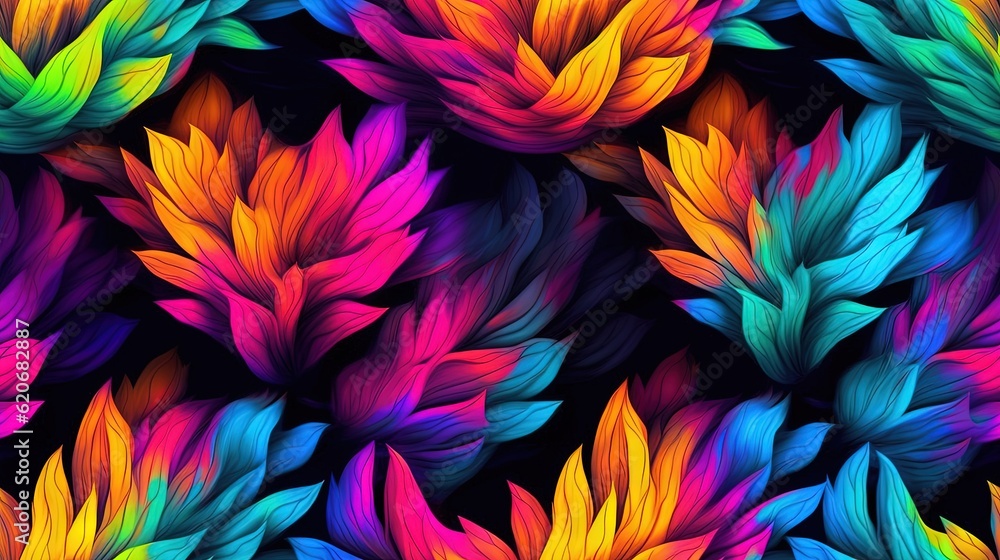 a bunch of colorful leaves that are on a black background with a blue sky in the background and the colors of the leaves are multicolored. generative ai a bunch of colorful leaves that are on a black background with a blue sky in the background and the colors of the leaves are multicolored. generative ai
