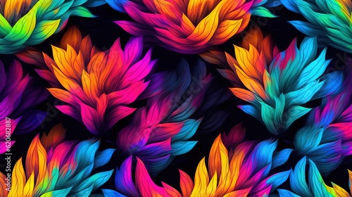  a bunch of colorful leaves that are on a black background with a blue sky in the background and the colors of the leaves are multicolored.  generative ai © Shanti