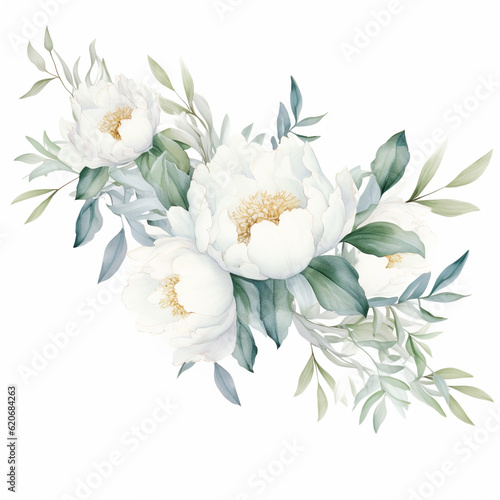 Watercolor floral illustration bouquet - white flowers. Wedding stationary, greetings, wallpapers, background. © innluga