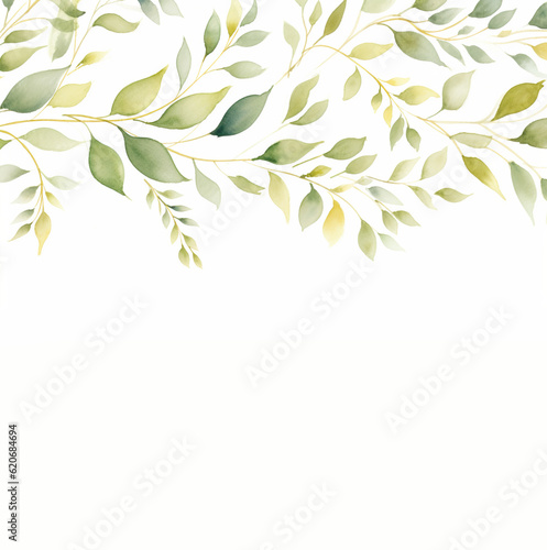 Watercolor floral border with green leaves  branches and elements  for wedding stationary  greetings  wallpapers  background