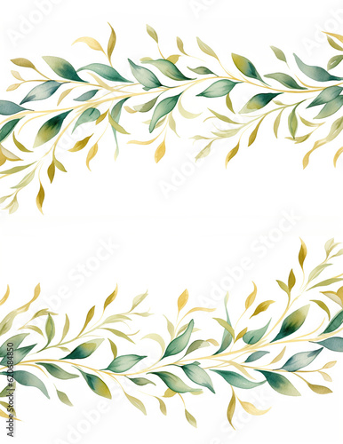 Watercolor floral frame border with green leaves, branches and elements, for wedding stationary, greetings, wallpapers, background. © innluga