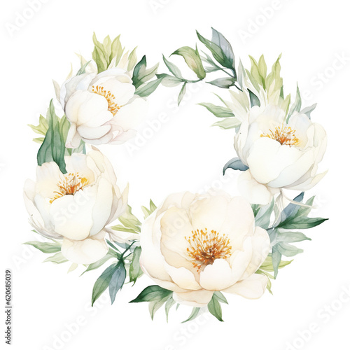 Watercolor floral illustration White flowers - wreath. White flowers. Wedding stationary, greetings, wallpapers, background, peonie