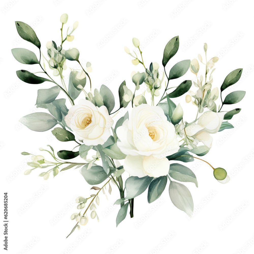 Watercolor floral illustration bouquet - white flowers. Wedding ...