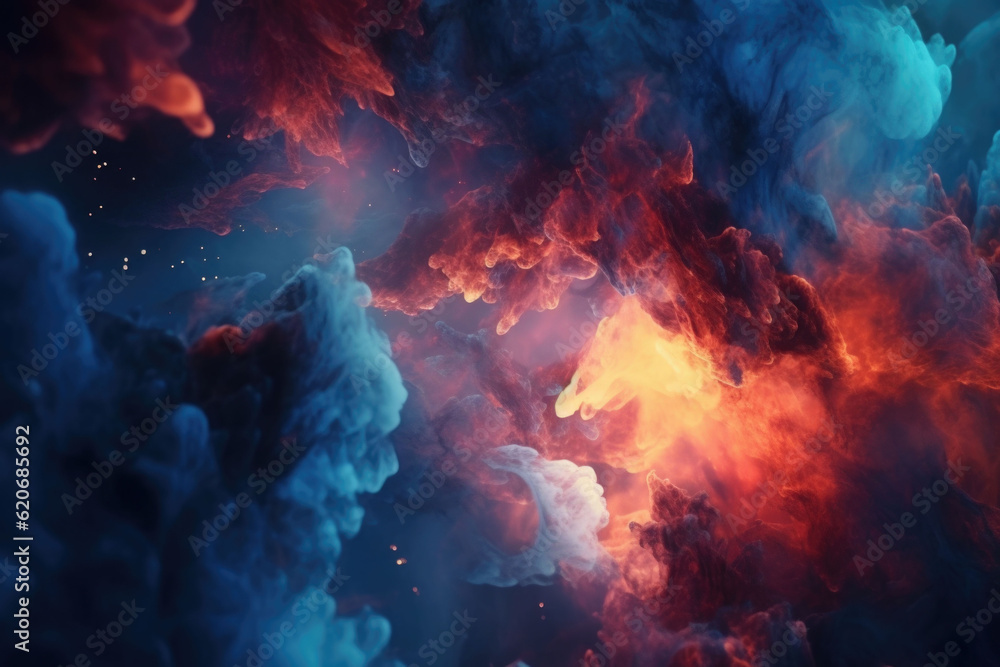 Fototapeta premium Nebula night starry sky in rainbow colors. Multicolor outer space. Generative AI