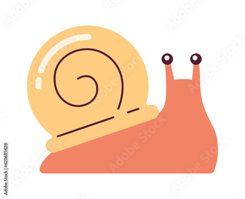 Snail with big golden spiral shell semi flat colour vector object. Editable cartoon clip art icon on white background. Simple spot illustration for web graphic design