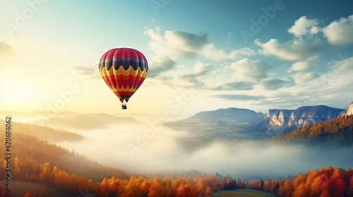 hot air balloon in the mountains at dawn. Generative Ai. 