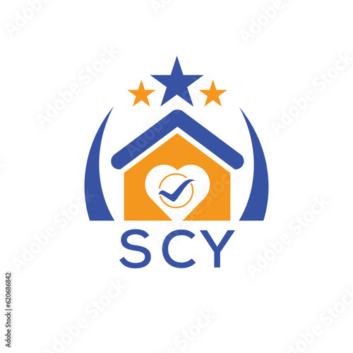 SCY House logo Letter logo and star icon. Blue vector image on white background. KJG house Monogram home logo picture design and best business icon. 
