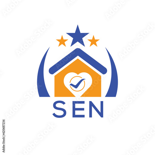 SEN House logo Letter logo and star icon. Blue vector image on white background. KJG house Monogram home logo picture design and best business icon. 
