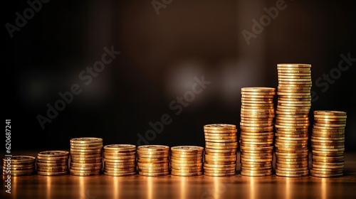 A stack of gold coins on a table