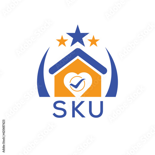 SKU House logo Letter logo and star icon. Blue vector image on white background. KJG house Monogram home logo picture design and best business icon. 
