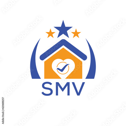 SMV House logo Letter logo and star icon. Blue vector image on white background. KJG house Monogram home logo picture design and best business icon. 
 photo