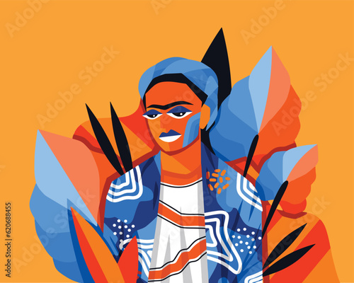 Woman With Orange Color Background photo