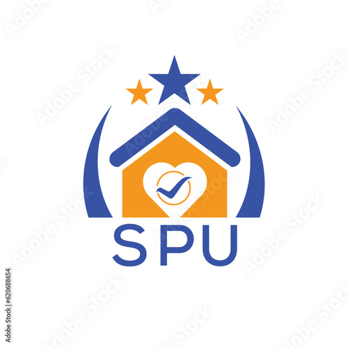 SPU House logo Letter logo and star icon. Blue vector image on white background. KJG house Monogram home logo picture design and best business icon. 
