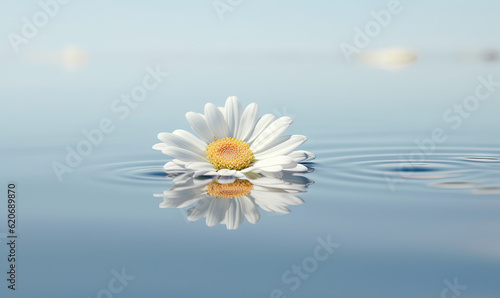  a white flower floating on top of a body of water. generative ai