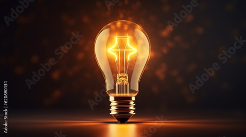 A glowing light bulb on a dark background