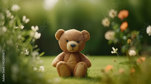 Teddy bear in a garden background © Eduardo