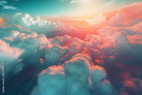 Fantastical clouds in dreamy colors and fluffy textures create a heavenly scene. Generative AI