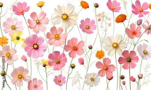  a bunch of different colored flowers on a white background with a white background.  generative ai © Anna