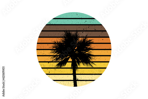 Sunrise on the beach palm tree silhouette