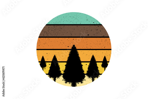 Retro sunset silhouette geometric ocean design element