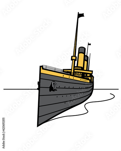 Transatlantic cruise. Vintage ocean liner. Stylized image for prints, poster and illustrations.