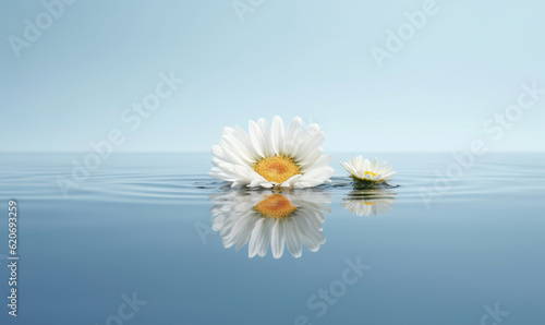  a white flower floating on top of a body of water. generative ai