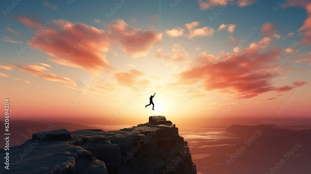 A person jumping off a cliff into the sky