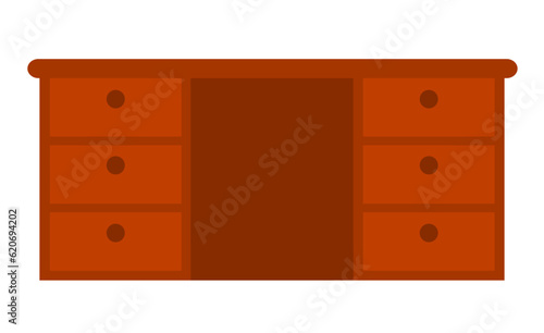 Table with drawers. Director desk. Brown wooden furniture. Office and home interior. Flat vector illustration isolated on white background