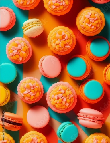 Exquisite Colorful Macaroons Set against a Palette of Lively Colors
