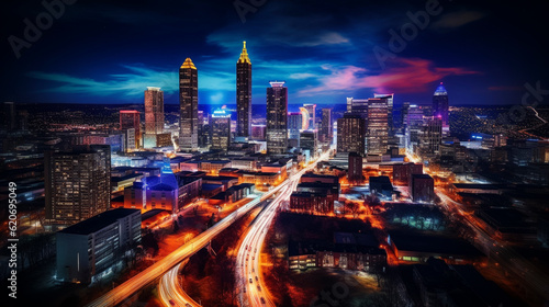 Wallpaper Mural Drone photo of Atlanta Georgia city at night long exposure for traffic blur taken with DJI mini 3 pro Torontodigital.ca