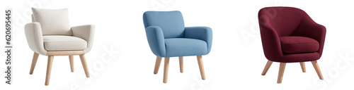 Beige Blue Maroon armchair collection, transparent png, generative AI