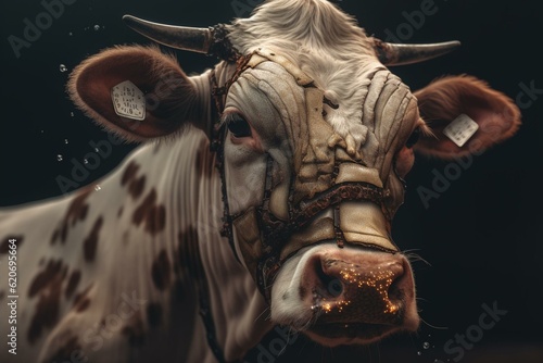 Crazy cow representing illness. Generative AI photo